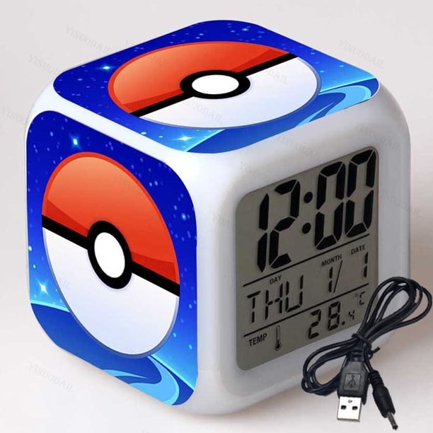 Reloj despertador Pokemon Go con luz nocturna, reloj despertador cambiante de colores con luz de Flash LED, modelo de Pikachu, juguete para niños, regalo para estudiantes, caliente