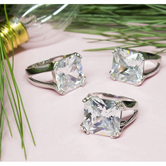 Stunning 15ct Cubic Zirconia Statement Cocktail Ring - - Large Square Cut Crystal Size 10 Jewelry Ring Silver