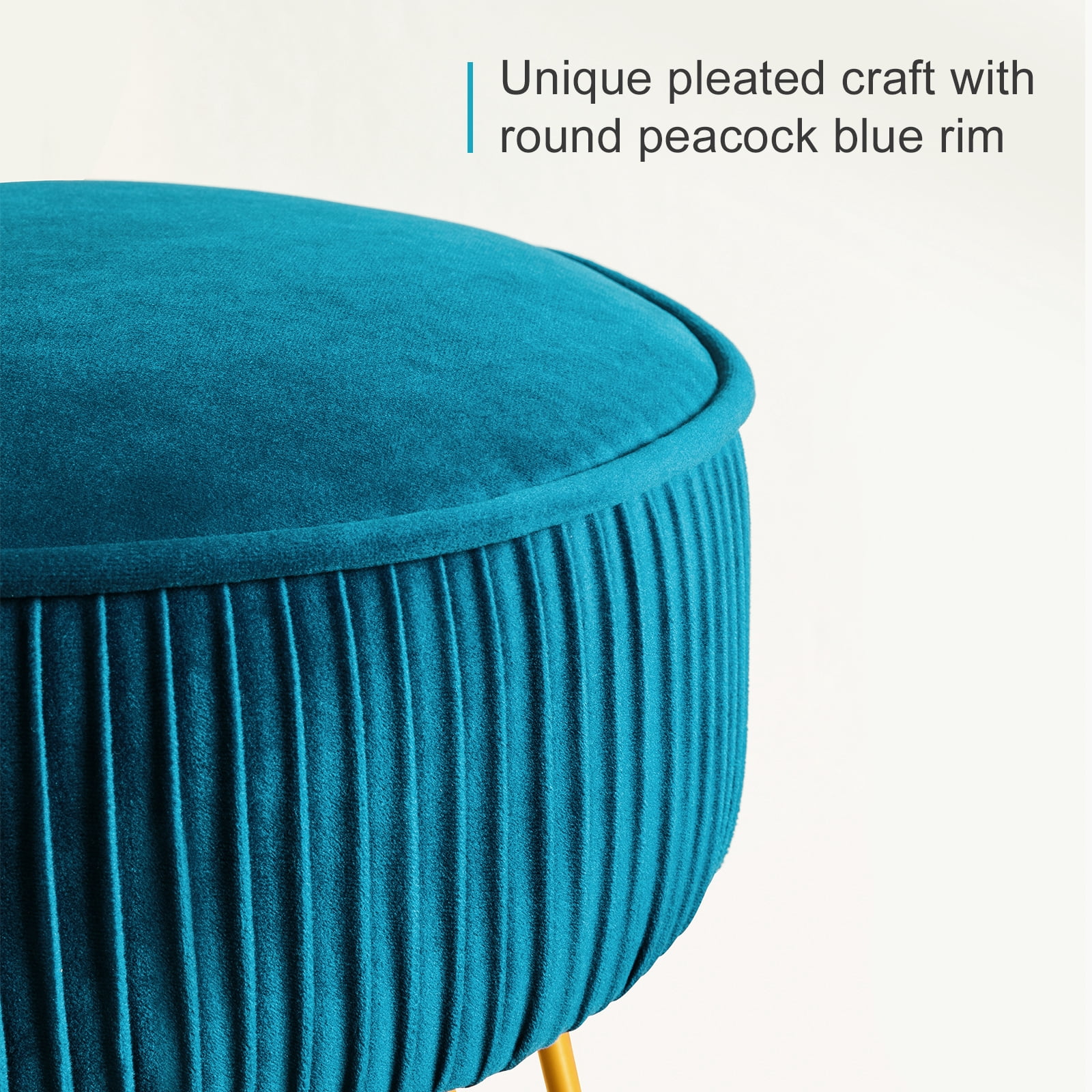 Dycanpo Blue Vanity Stool Vanity Chair with Velvet Upholstered, Metal Legs for Living Room, Adult