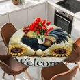 thumbnail image 2 of Yellow Retro Rooster Round Tablecloth 45-54 Inch Round Fitted Table Cloth with Elastic Edge, Farmhouse Animals Sunflower Waterproof Table Cover Protector for Outdoor Picnic Party Dining, 2 of 6