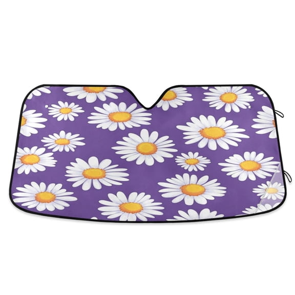 Windshield Sun Shade for Cars, 55"x27.6" Foldable Car Sun Shade with Aluminum Foil Bubble Heat Insulation, UV Protection for Sedan/SUV/Truck,White Daisies