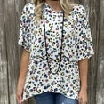 thumbnail image 3 of Top de manga de cinco puntos casual de moda suelta con estampado de jersey con cuello en V para mujer Fridja  hj4363, 3 of 6
