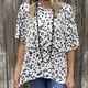 thumbnail image 3 of Top de manga de cinco puntos casual de moda suelta con estampado de jersey con cuello en V para mujer Fridja  hj4362, 3 of 6