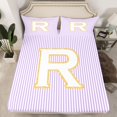 thumbnail image 3 of Feelyou Chic Purple Stripes Twin Sheet Sets for Child, Dreamy Initial R Letter Twin Fitted Sheet, Kawaii Cartoon Theme Flat Sheet, Ultra Soft Bedroom Decor, 3pcs, 3 of 8