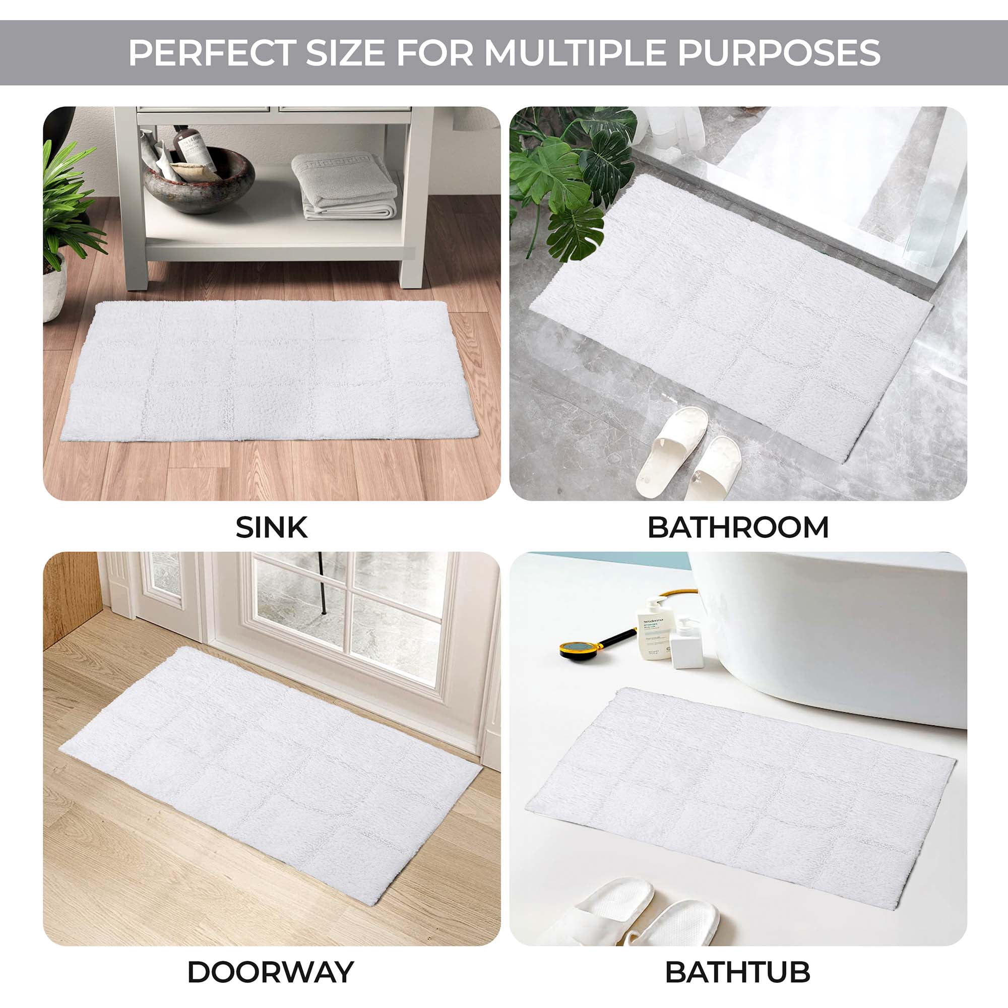 Superior Non-Slip Washable Bath Rug Set, 20" x 30", 24" x 36", White
