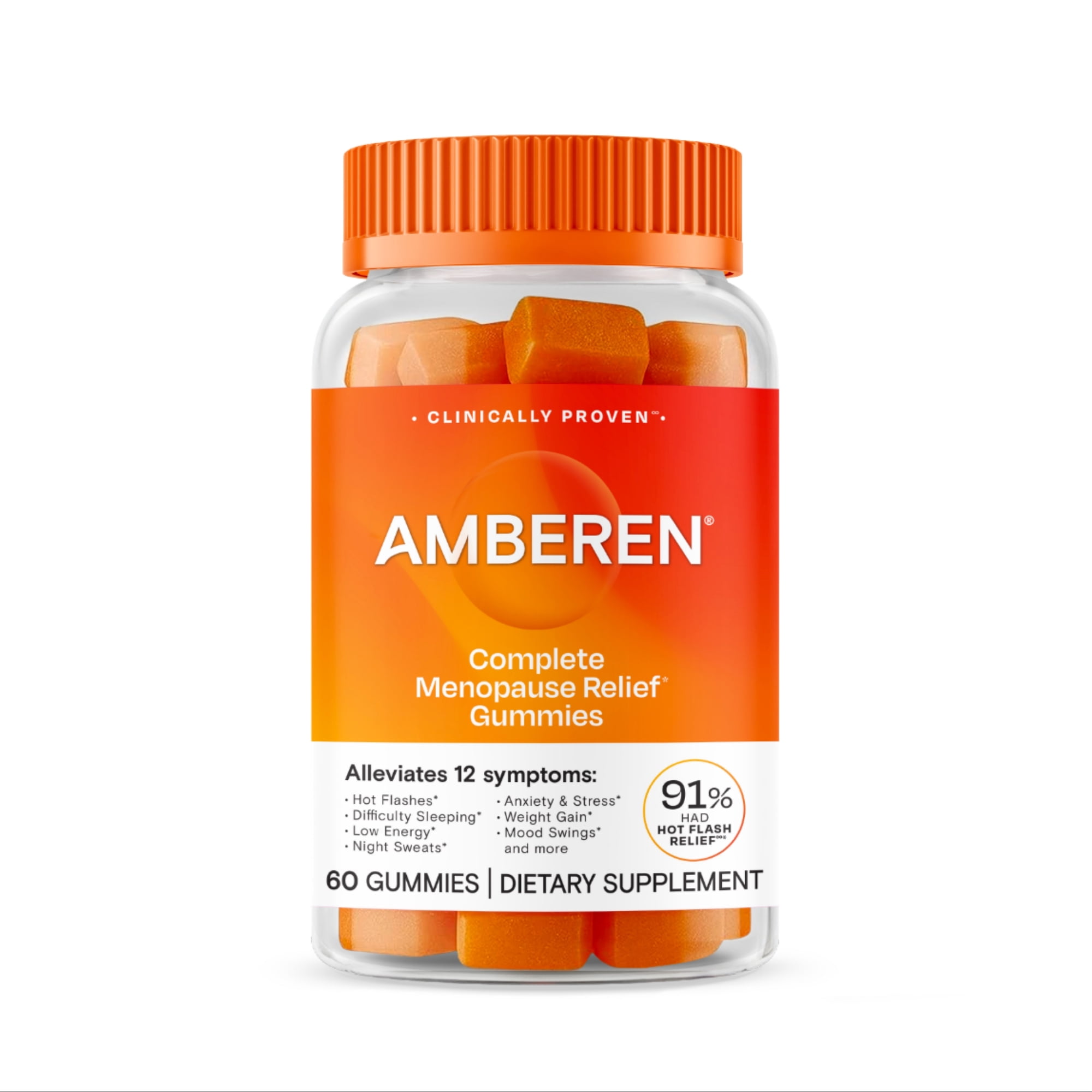 Amberen Menopause Supplement for Women, Clinically Proven, Helps Support Hormone Balance, Helps Relieve 12 Menopause Symptoms: Hot Flashes, Night Sweats, Mood Swings and more, 60ct Gummies