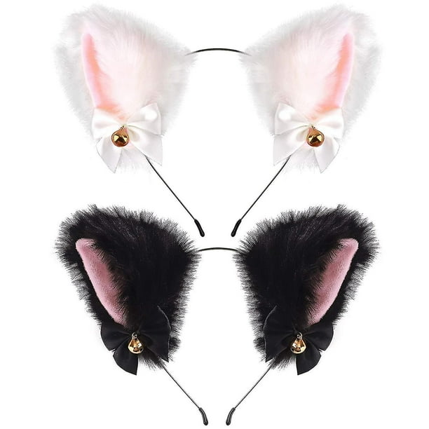 Diadema con orejas de gato para niña, 2 uds., orejas peludas de felpa con cinta, campana, diademas para fiesta de Halloween para mujeres, niñas, adultos y niños ShuxiuWang 9024735224907