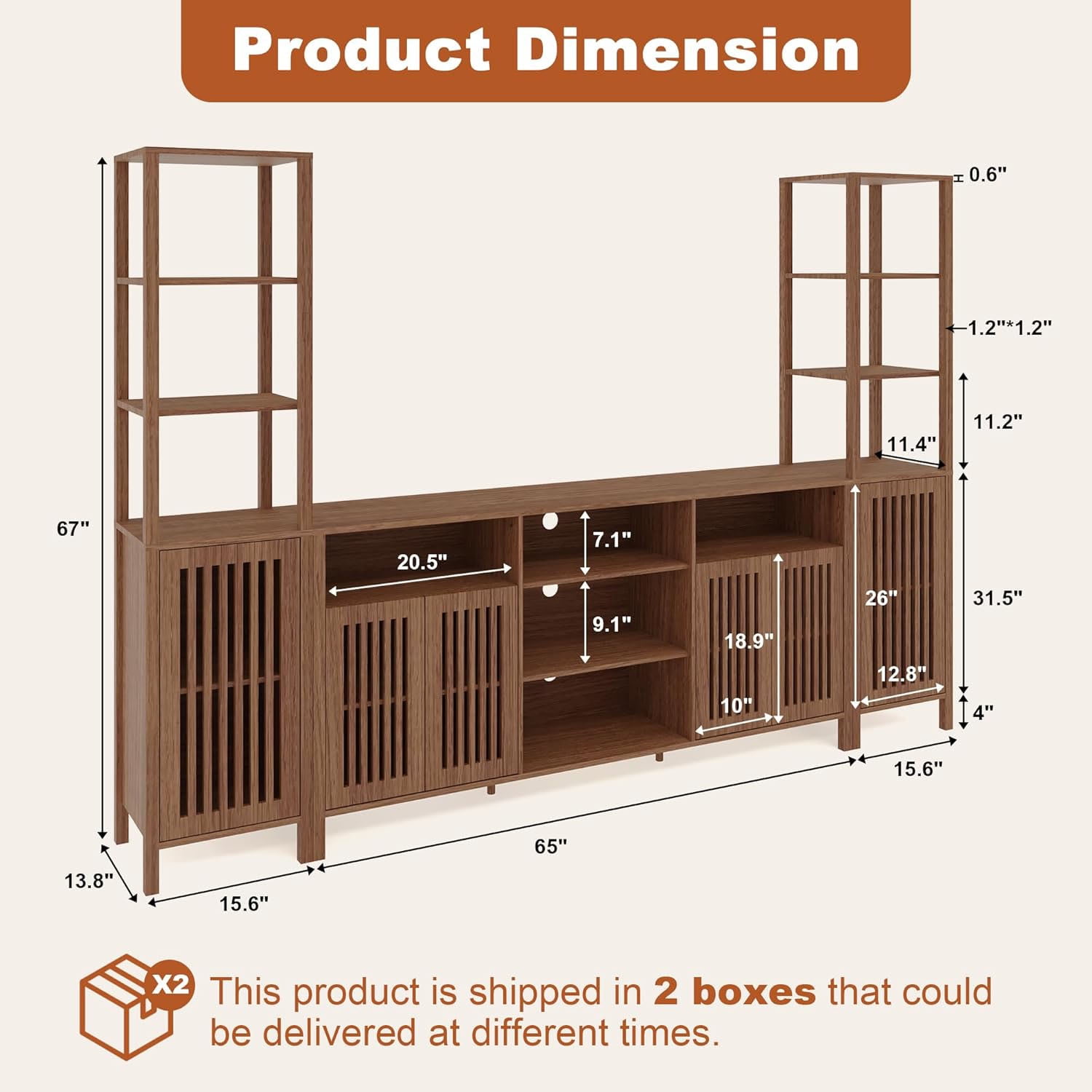 3-Piece Large TV Stand with Bookshelves, Farmhouse TV Stand for 70 Inch TVs, Multi-Functional Home Entertainment Center Modern Console Cabinet for Living Room Bedroom Home Theater