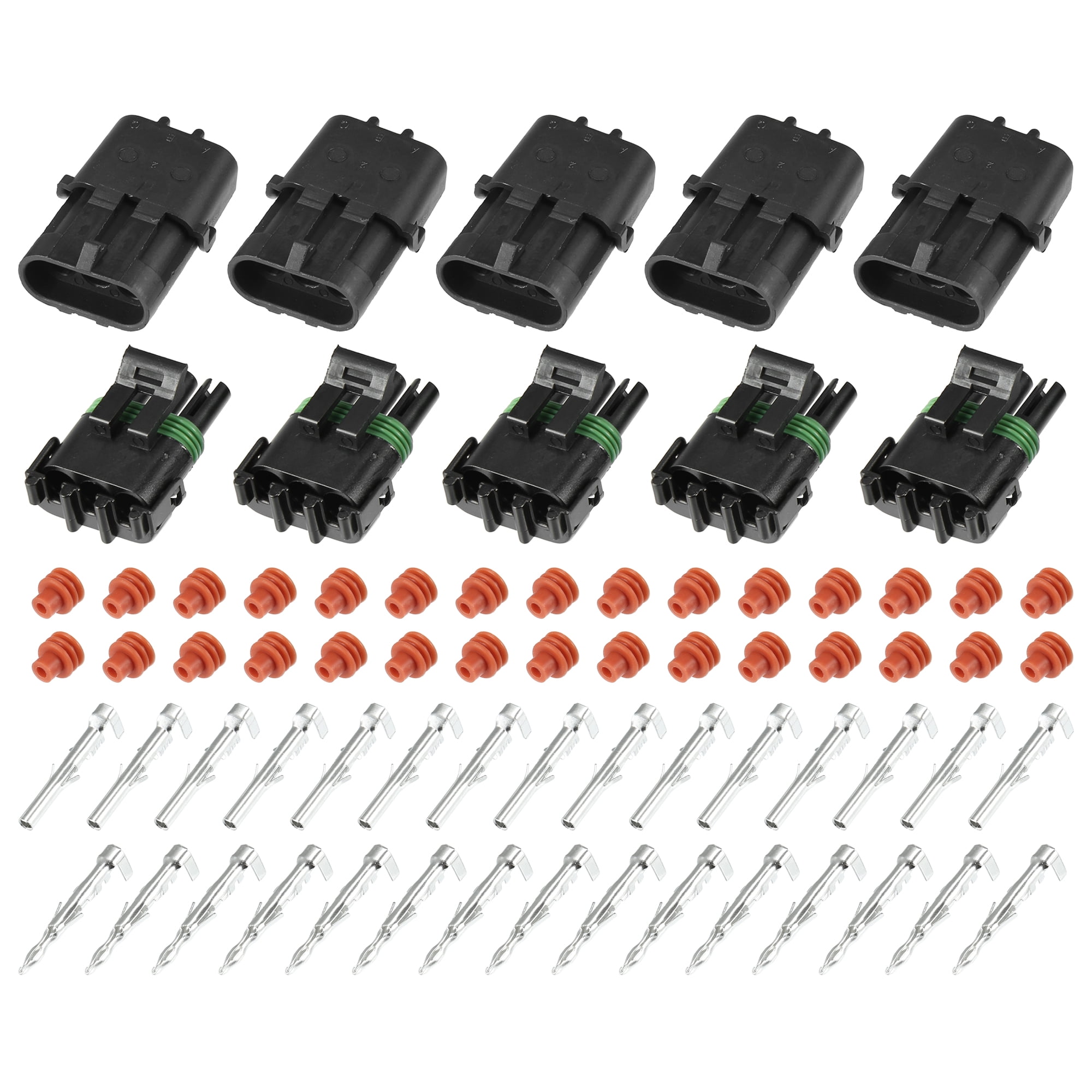 5 Kit 3 Pin Way Waterproof Electrical Connector Series Terminal 12 AWG Connectors Housing