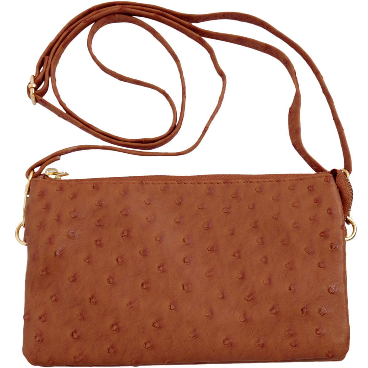 Vegan Leather Faux Ostrich Wristlet - Textured Dot Convertible Wallet  Crossbody Bag Clutch Purse with Shoulder Strap by Humble Chic NY, Saddle  Brown Ostrich, Camel, Tan, Cognac, Walnut - Walmart.com