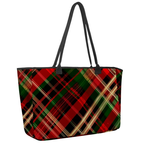 Big Shoulder Handbags for Women,Christmas Plaid Large Casual Tote Bags for Work Travel Commuter Shopping Trendy Handbag