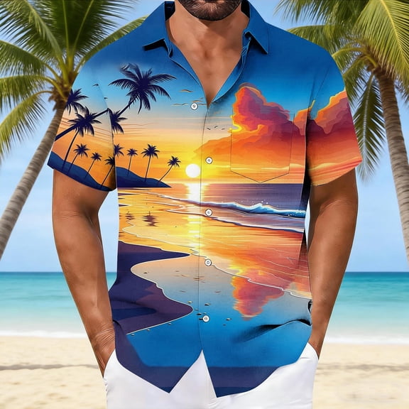 COSFO Summer Mens Button Up Shirt Hawaiian Short Sleeve Tops Tropical Collared Vacation Loose Fit Shirts for Men