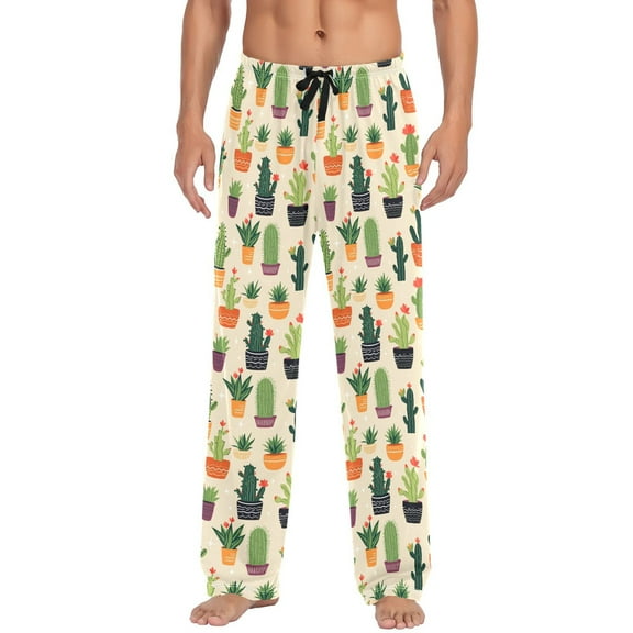 Cute Cactus joogoo Men's Pajama Pants Cotton Long Sleepwear Lounge Pants L