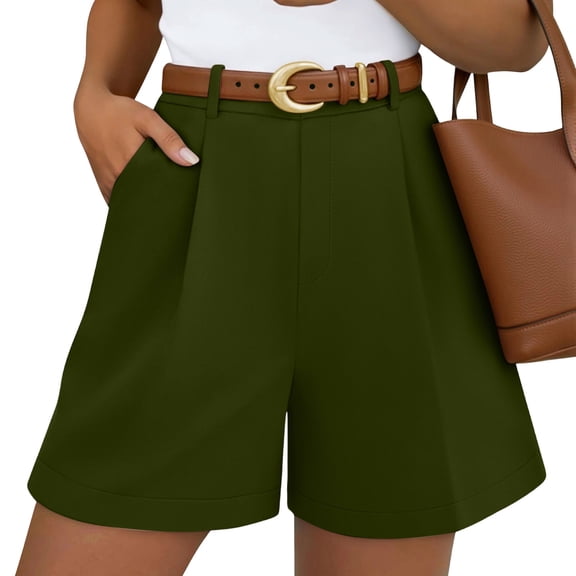 Women High Waisted Pleated Dress Shorts Casual Business Wide Leg Tailored Short Pants with Pockets