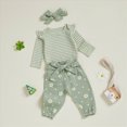 thumbnail image 4 of masbird Newborn Baby Girl Clothes Long Sleeve Romper Pants Set Headband 3Pcs Fall Winter Coming Home Outfit,Light Green,6-12 M, 4 of 5