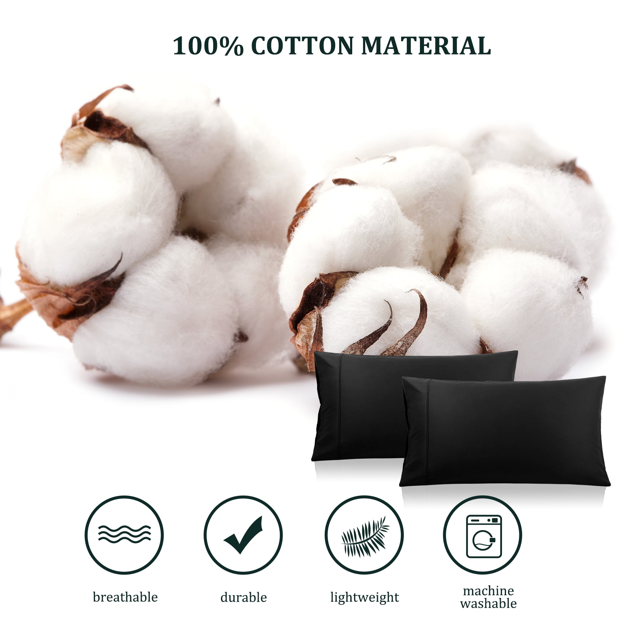 Unique Bargains Cotton Zipper Closure Pillowcase Set of 2 Black Standard