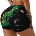 thumbnail image 2 of Fotbe Space Dino Cartoon Black Seamless Shorts, Womens Workout Shorts High Waist Stretch Booty Short for Gym/Yoga/Running/Biking-Small, 2 of 9