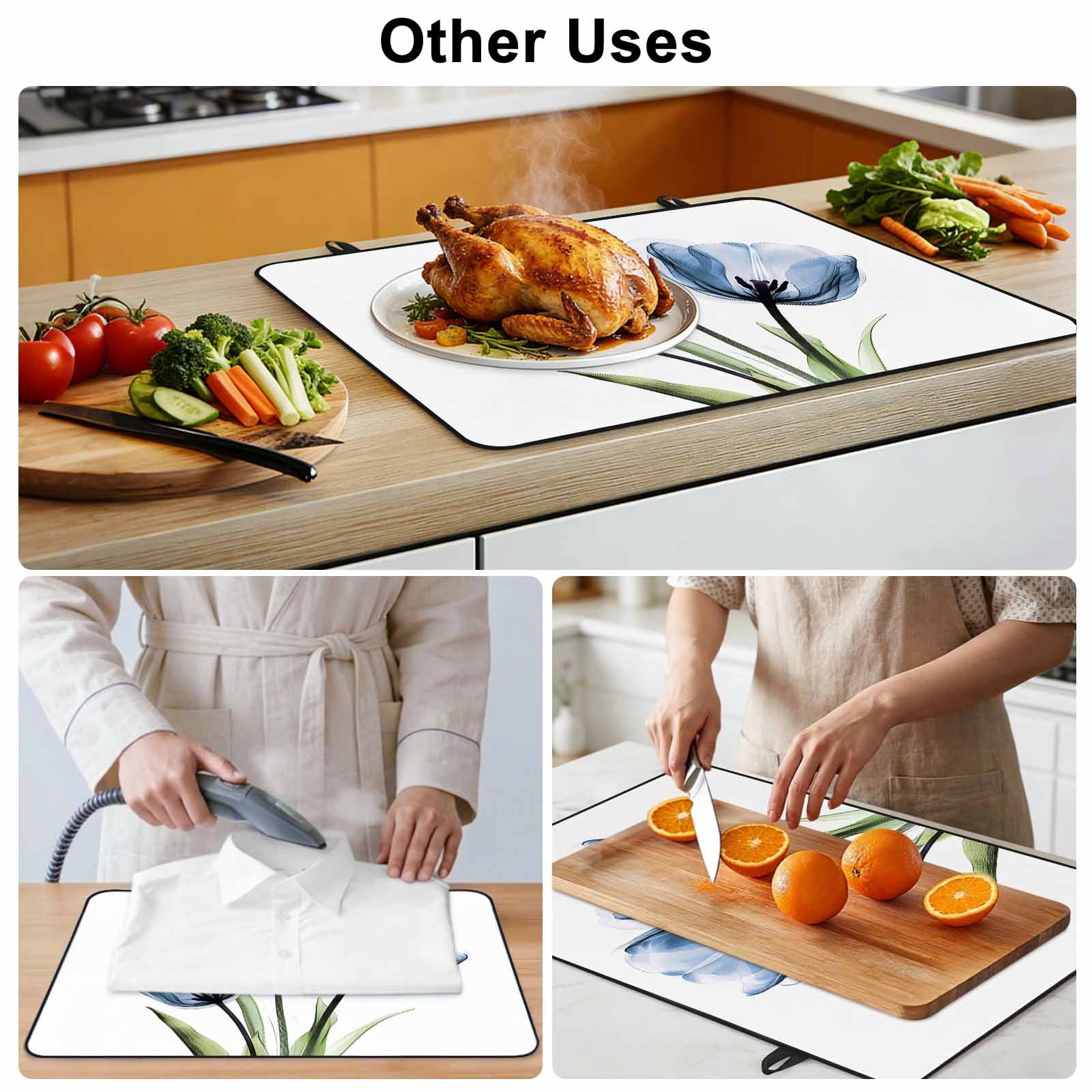 Blue Tulips Stove Top Cover for Electric Stove, Heat-proof & Non Slip Glass Top Stove Cover Protector, Country Retro Aesthetic Floral Flower Kitchen Flat Cooktop Rubber Mat 24x21 Inches