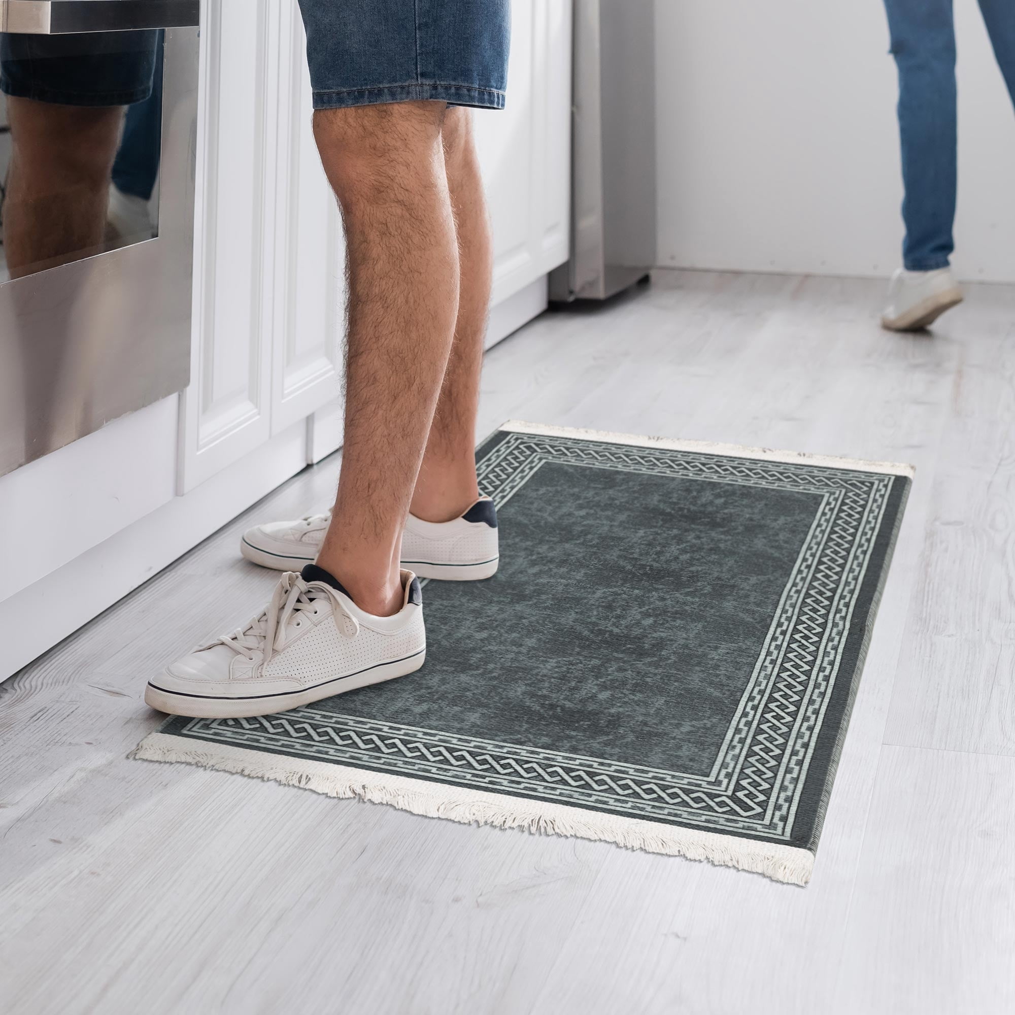 Ottomanson Machine Washable Cotton 2x3 Flatweave Area Rug for Entryway, 2' x 3', Ash Gray Border