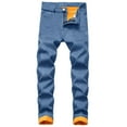 thumbnail image 2 of ZHUASHUM Pant For Men Plus Velvet Composite Warm Jeans Straight Slim Padded Denim Trousers,34 Blue, 2 of 9