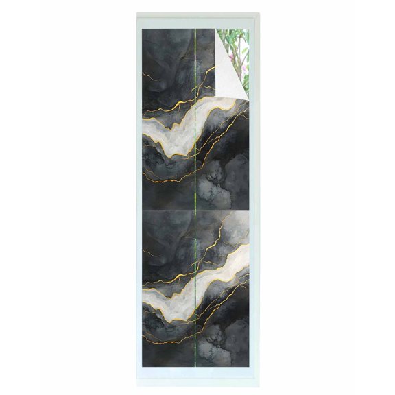 Window Privacy Film Marble Stained Glass Window Film Decorative Sun Block Window Cover Black Grey Modern Luxury Gold Window Clings Static Adhesive Sticker for Bathroom 17.7"x78.7"