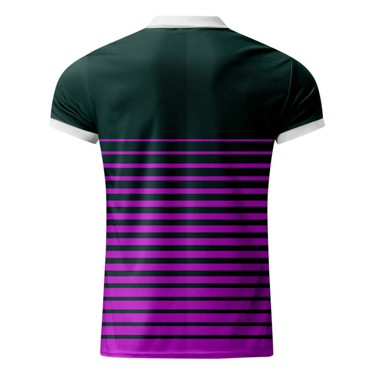 B91xZ Workout Shirts Male Casual Stripe Print Turn Down Zipper Collar  Blouse Short Sleeve Colla Short Sleeve Shirts for Men Polo Shirts For Men  Purple XL 