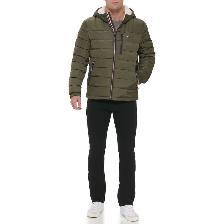 hood tommy hilfiger long colorblock puffer