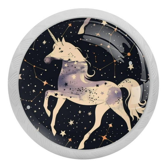 PhooArto Cute Stars Unicorn Space Pattern 4 PCS Crystal Glass Cabinet Knobs, Drawer Kitchen Cabinets Dresser Cupboard Wardrobe Pulls Handle - Glowing in the Dark