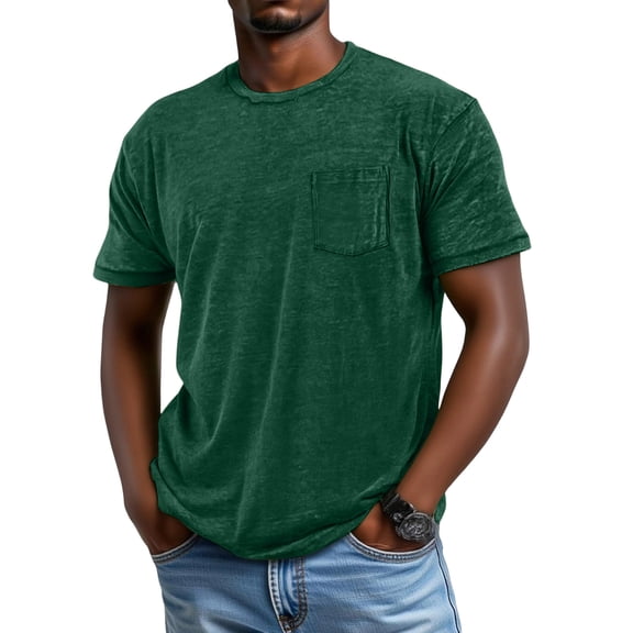 Men'S Vintage Washed Crew Neck Short Sleeve T Shirt With Chest Pocket Casual Tops For Summer Daily Wear And Streetwear,Army Green,XXL
