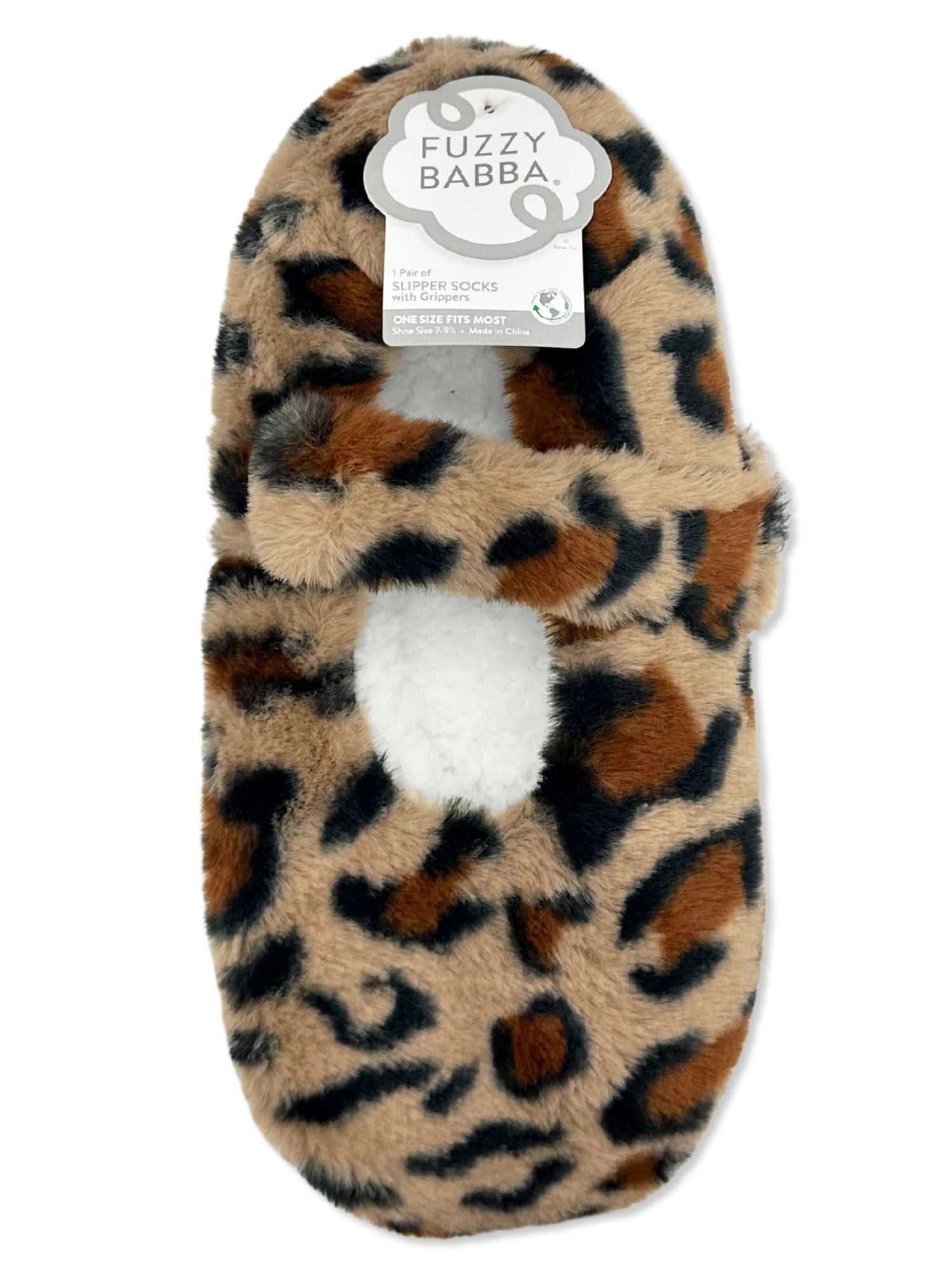 Fuzzy Babba Women's Faux Fur Leopard Mary Jane Slipper Socks, 1-Pack, Shoe Sizes 7-9.5