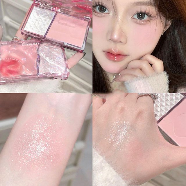 SGACAI Paleta de rubor iluminador dulce y claro de 3 colores Pearlescent fine AU07