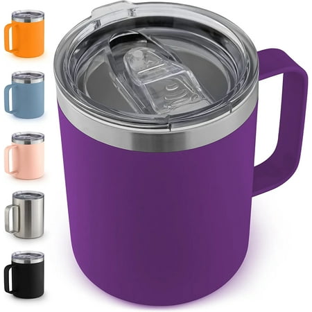 

Zulay Kitchen 12 oz Insulated Coffee Mug with Lid - Stainless Steel Camping Mug Tumbler - Purple