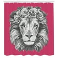 thumbnail image 3 of Lion Shower Curtain, Portrait of an Exotic African Safari Animal with a Floral Head Wreath, Fabric Bathroom Set with Hooks, 69W X 84L Inches Extra Long, Magenta Grey and White, by Ambesonne, 3 of 3