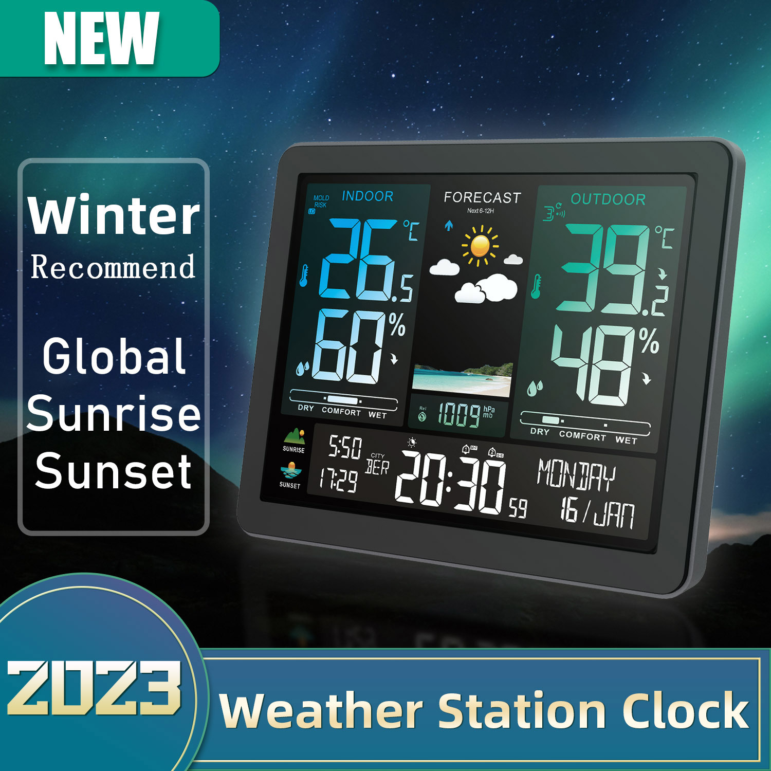 Weather station,Temperature Pressure Weather Screen Clock Temperature Pressure Weather Display Color Screen Clock Support Station Color Screen Display Alarm Clock Weather Station Huiop