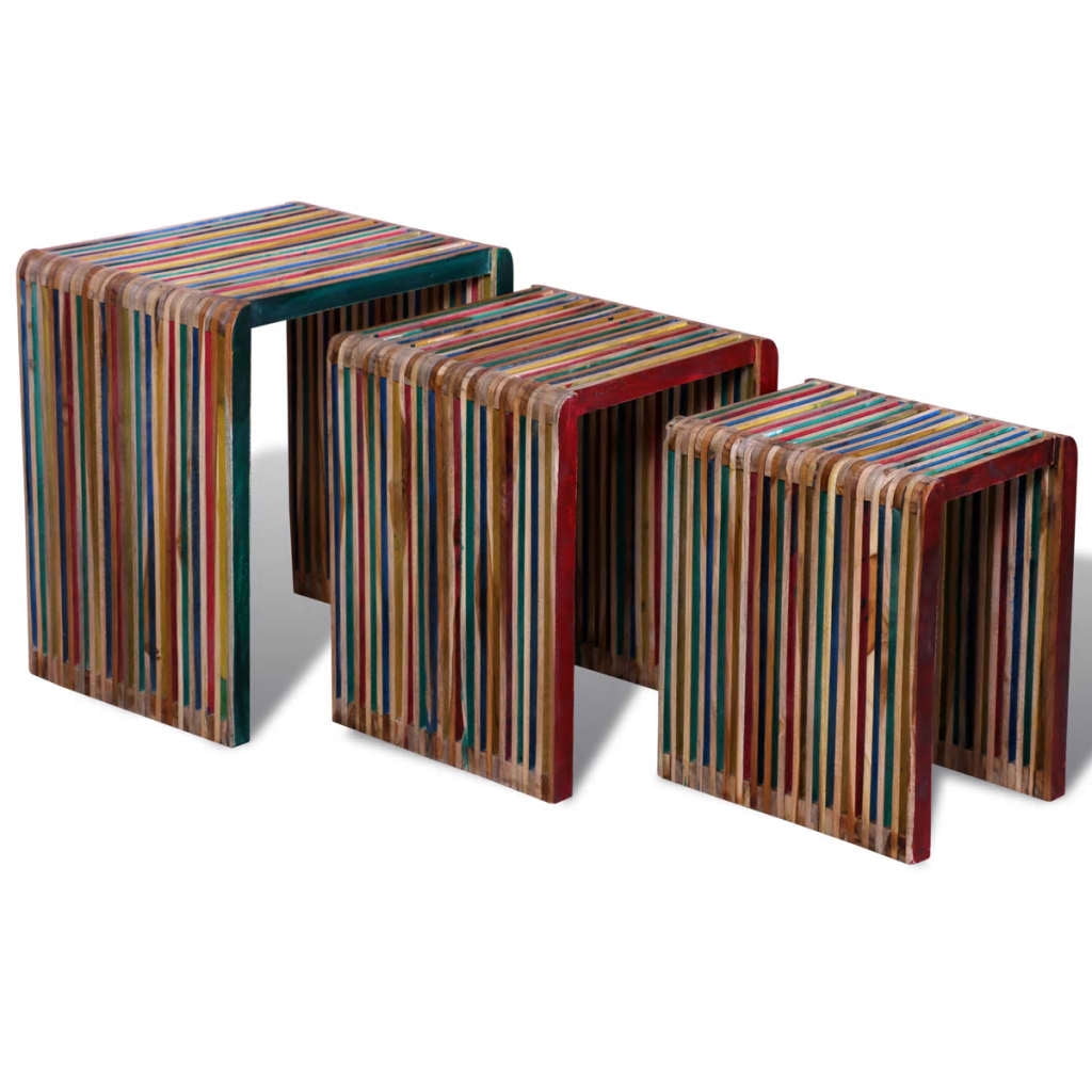 Nesting Table Set of 3 Inlife Stackable Side Table Colorful Reclaimed Teak - Walmart.com