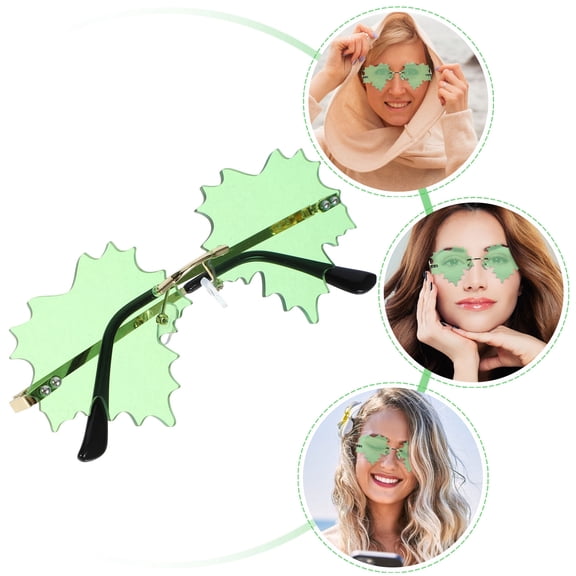 KALLORY Aesthetic Rimless Sunglasses Green Metal 1Pcs for Women