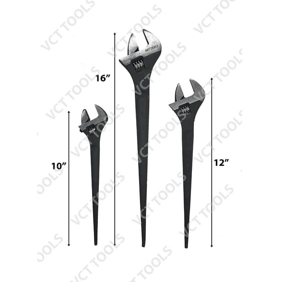 VCT 3-Pack Adjustable Construction Spud Wrench Set 10 12 16 Inches