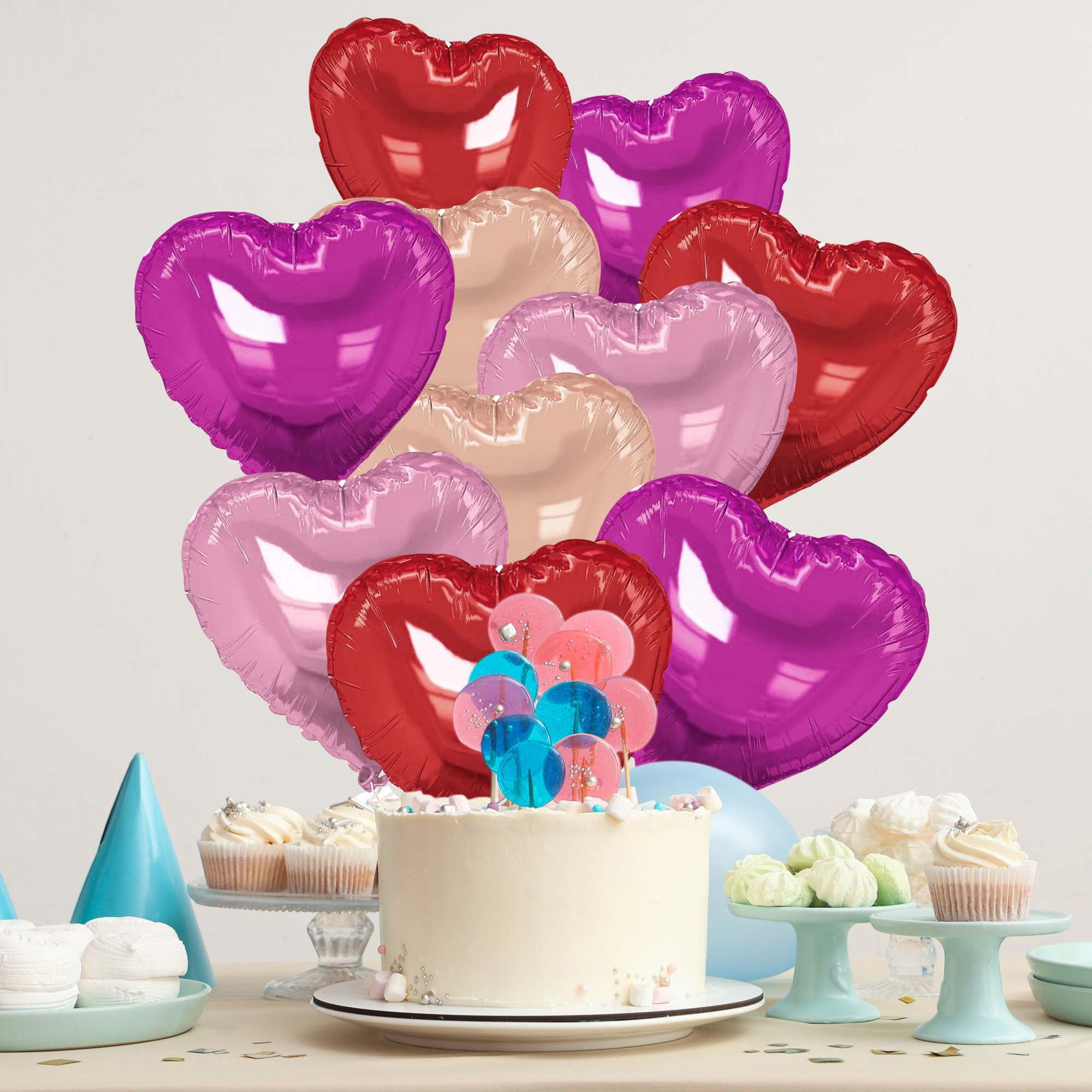 Unique Bargains 10Pcs Helium Balloons with Ribbon Heart Pattern Red Champagne Gold Tone