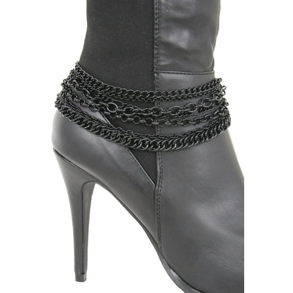 Women Western Boot Black Metal Chain Shoe Bracelet Charm