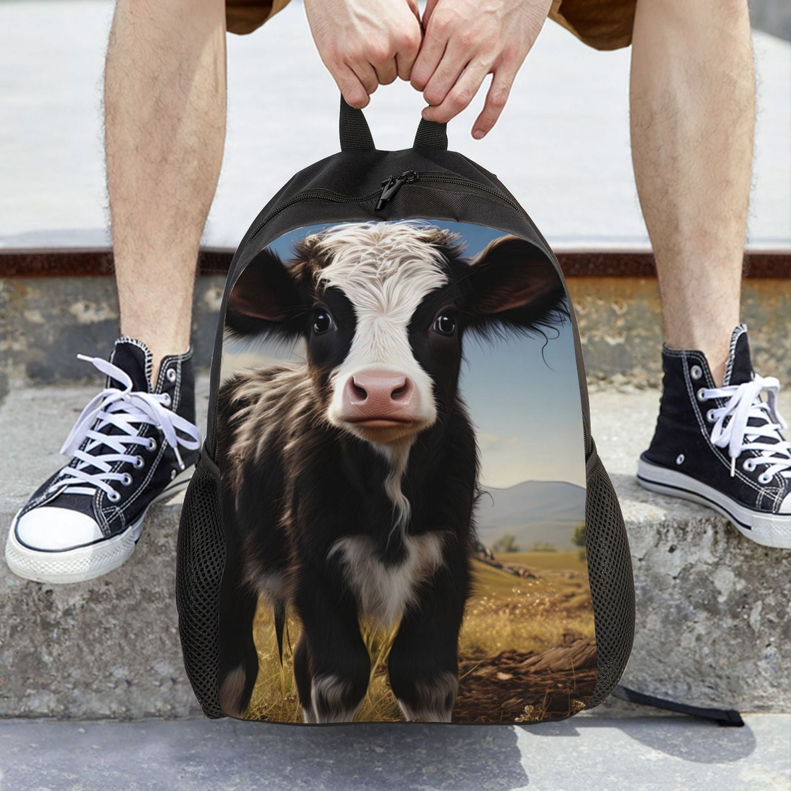 Defioc Cute Prairie Cow Print Backpack -Travel,or Work Bookbag Daypacks with 15-Inch Laptop Sleeve and Dual Water Bottle Pockets