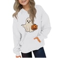 thumbnail image 3 of ZVAVZ Boys Girls Halloween Hoodie with Kangaroo Pocket Ghost Graphic Hooded Sweatshirt Cute Pumpkin Printed Pullover Tops White 5 Years, 3 of 5