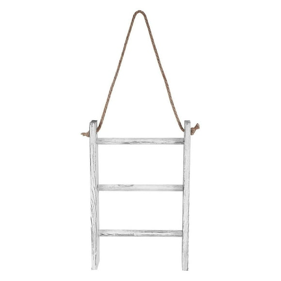 Wall-Hanging Towel Ladder Rustic Whitewashed Wood Countertop Ladder Farmhouse Decor Towels Rack wit