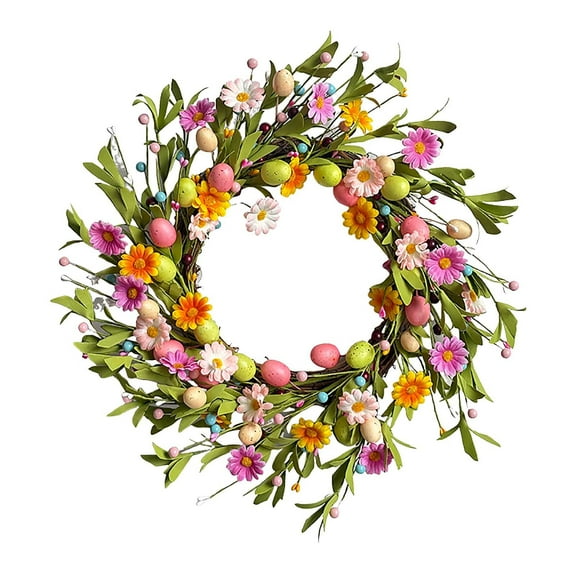 CSSAD 18 Inch Artificial Easter Wreath, Spring Wreath with Pastel Eggs, Daisies and Berries, Easter Spring Wreath for Front Door Bunny Wreath for Easter Decorations
