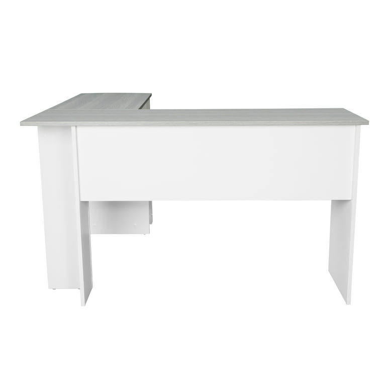 Techni Mobili Modern L-Shaped Desk with Side Shelves - Grey