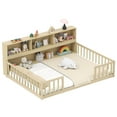 thumbnail image 1 of Costway Full Size Montessori Floor Bed with Bookcase Storage Shelves & Safety Fence Rails Natural, 1 of 10