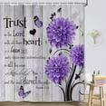thumbnail image 5 of Farmhouse Flower Butterfly Bathroom Curtain, Rustic Purple Floral Dahlia Wooden Shower Curtain, Inspirational Quote Bath Curtain, Washable Fabric Shower Curtain Set with Hooks 70X70in, 5 of 6