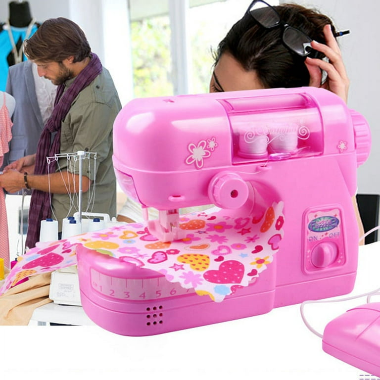 7983 Children Sewing Machine Toy Mini Pretend Play Electric Sewing Machine  Toy with Lights (Size: M) - Pink Wholesale