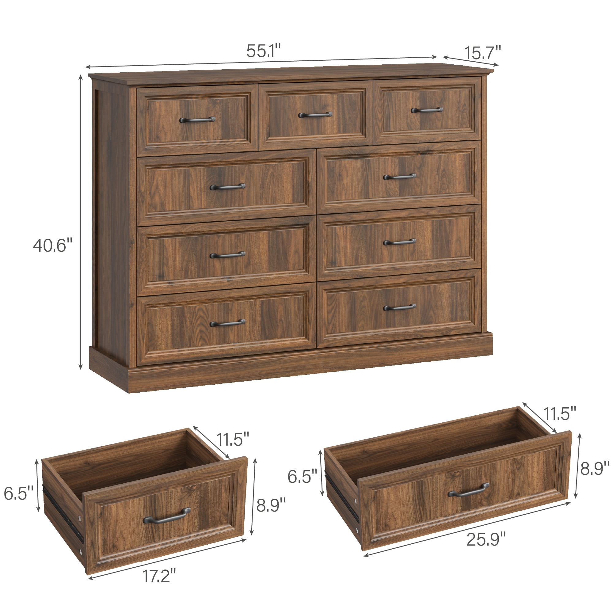 YouTrend Rustic 9-Drawer Wood Dresser, Large Storage Chest Organizer with Metal Handles for Bedroom, Living Room, Farmhouse Style Furniture,Brown