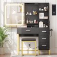 thumbnail image 1 of Vanity Desk with Sliding LED Mirror & Lights, Power Outlet, 4 Drawers & Stool for Bedroom, 1 of 2