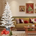 thumbnail image 4 of Bringstar 3FT Pre-lit Potted Flocked Christmas Tree, Snow Frosted Mini Tabletop Artificial Christmas Tree with 50 LED Lights and 365 PE & PVC Branch Tips for Front Door, Porch, Indoor and Outdoor, 4 of 6